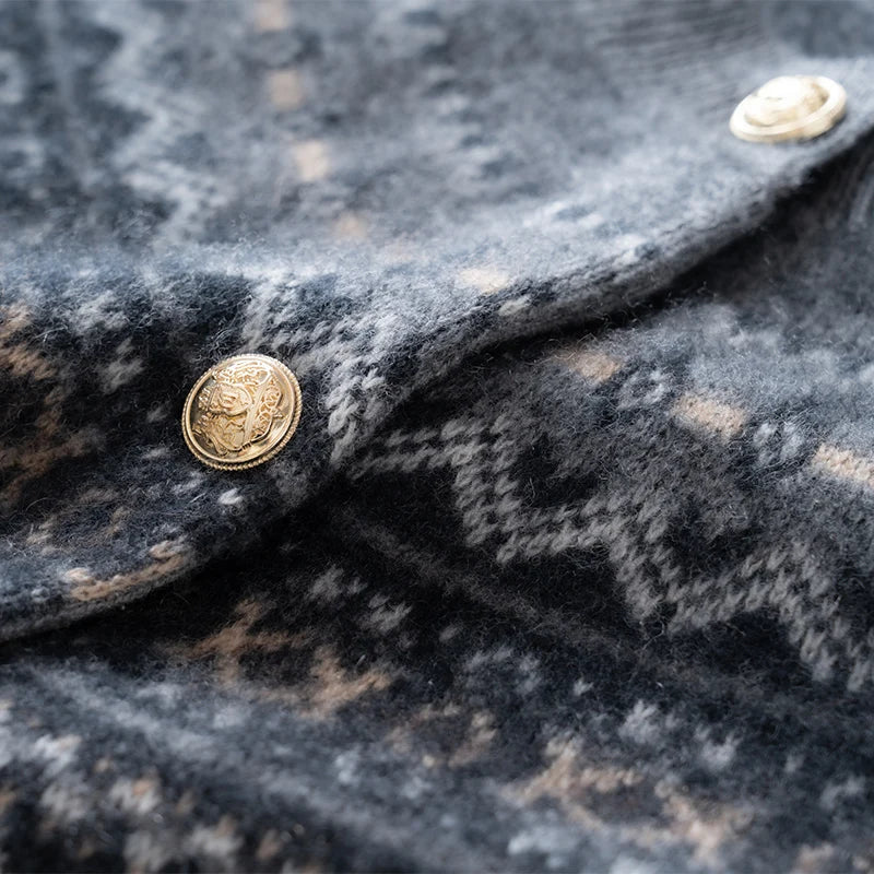 Mabel | Fair Isle Yoke Gold Button Cashmere Cardigan - View 25