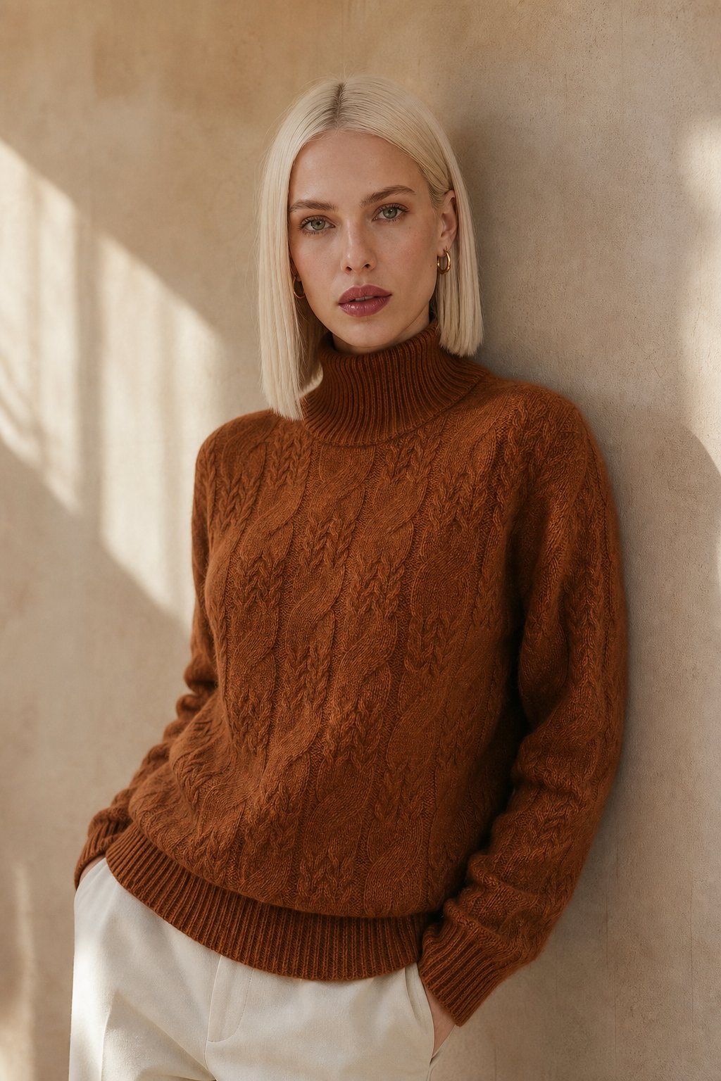 Maeve | Chunky Braided Cable Knit Turtleneck Sweater