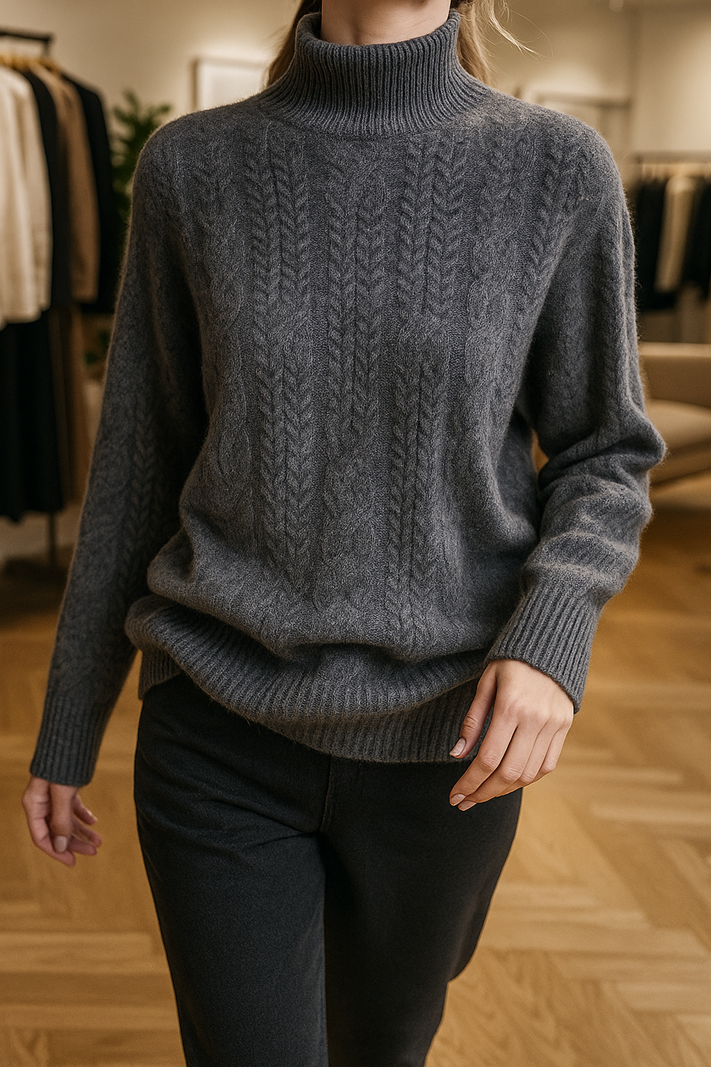 Maeve | Chunky Braided Cable Knit Turtleneck Sweater - View 11