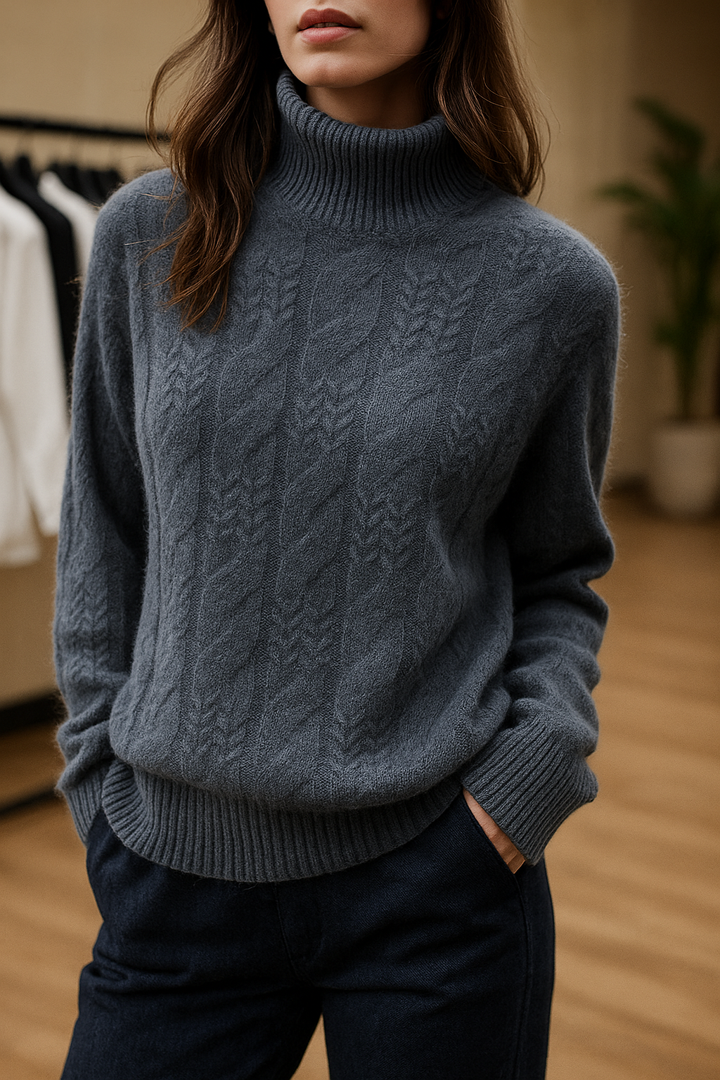 Maeve | Chunky Braided Cable Knit Turtleneck Sweater - View 12
