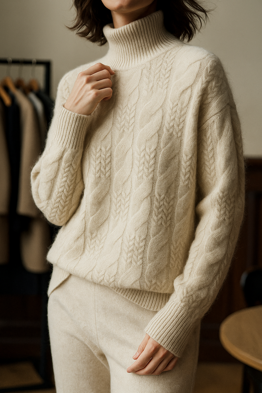 Maeve | Chunky Braided Cable Knit Turtleneck Sweater - View 15