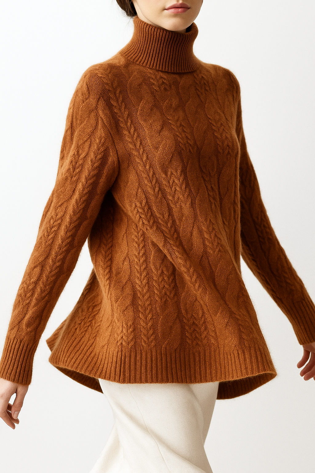 Maeve | Chunky Braided Cable Knit Turtleneck Sweater - View 17