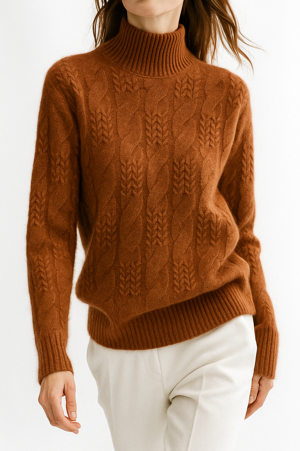 Maeve | Chunky Braided Cable Knit Turtleneck Sweater - View 18