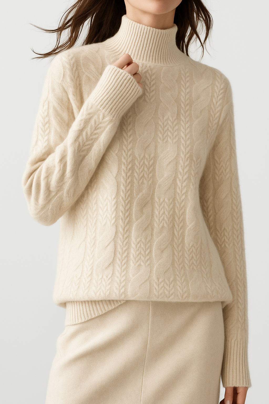 Maeve | Chunky Braided Cable Knit Turtleneck Sweater - View 21