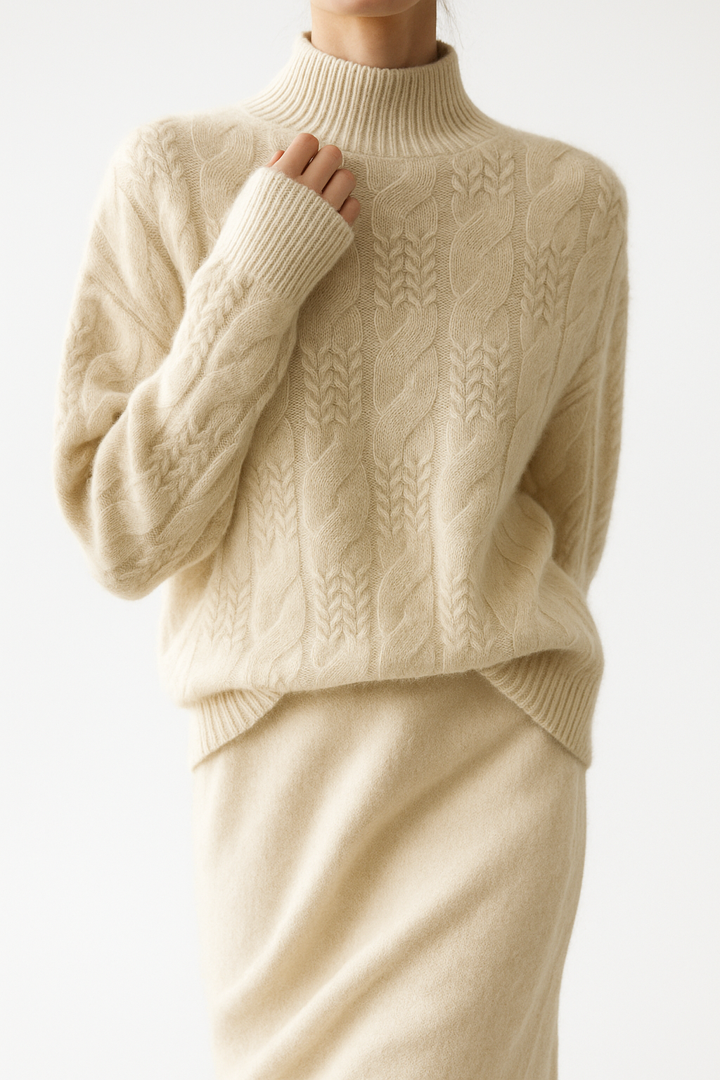 Maeve | Chunky Braided Cable Knit Turtleneck Sweater - View 22