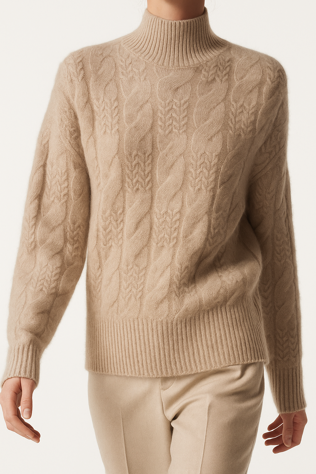 Maeve | Chunky Braided Cable Knit Turtleneck Sweater - View 24