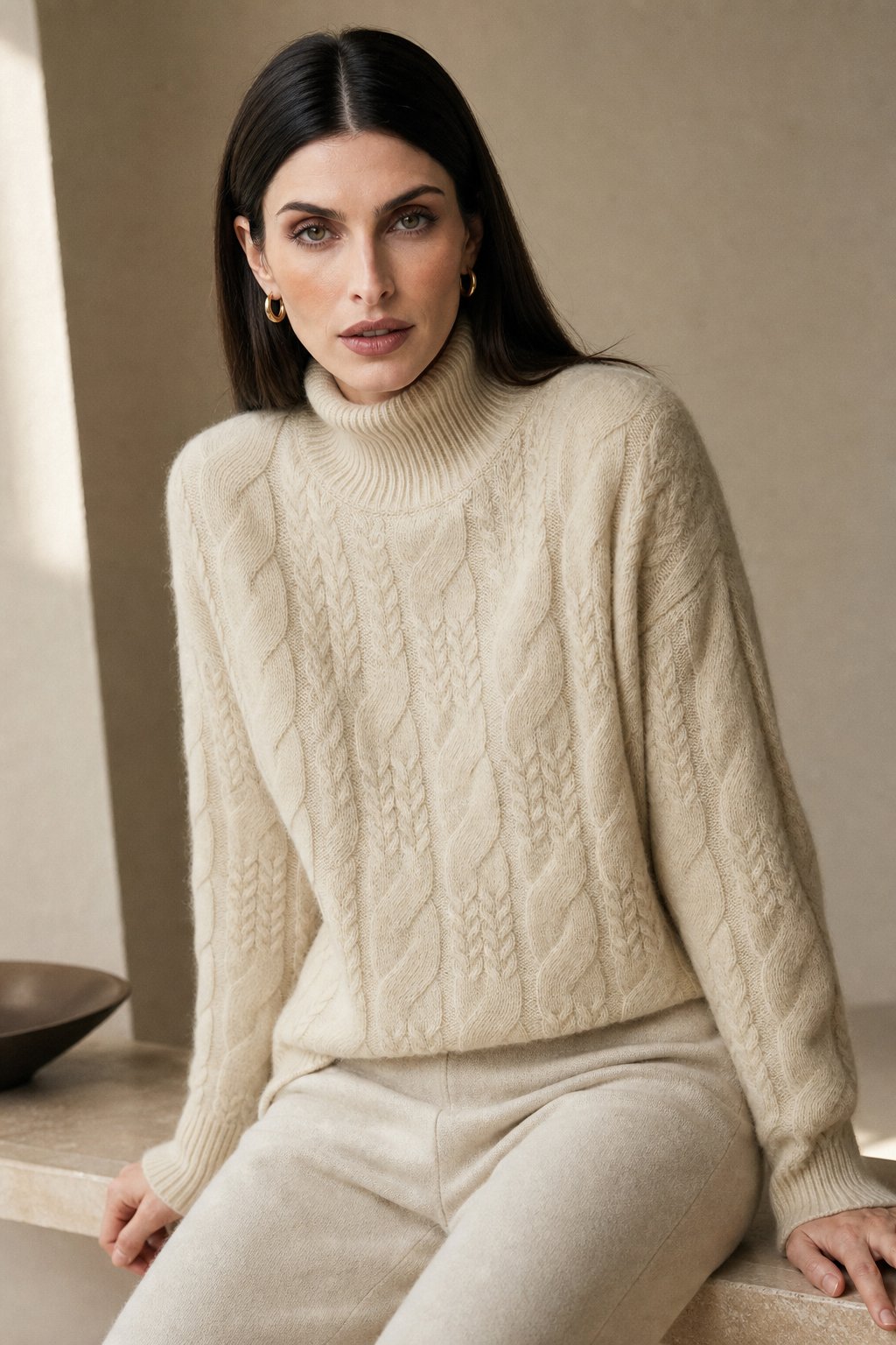Maeve | Chunky Braided Cable Knit Turtleneck Sweater - View 3