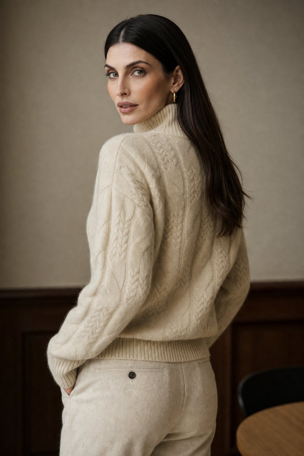 Maeve | Chunky Braided Cable Knit Turtleneck Sweater - View 4