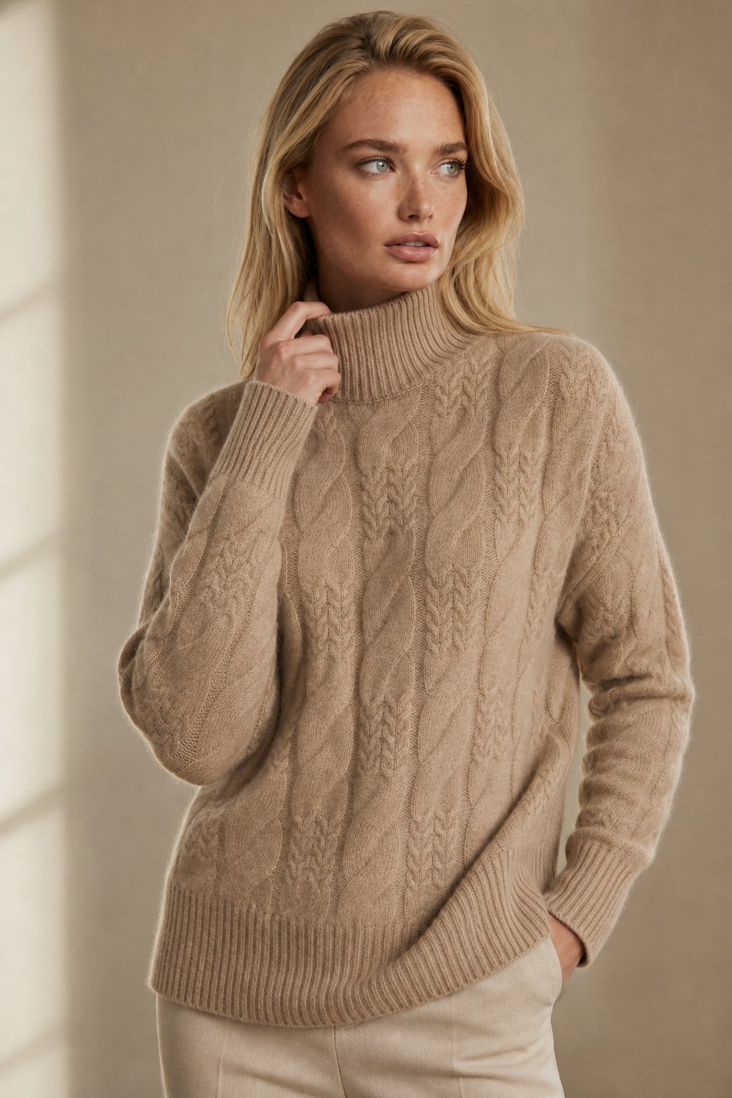 Maeve | Chunky Braided Cable Knit Turtleneck Sweater - View 7
