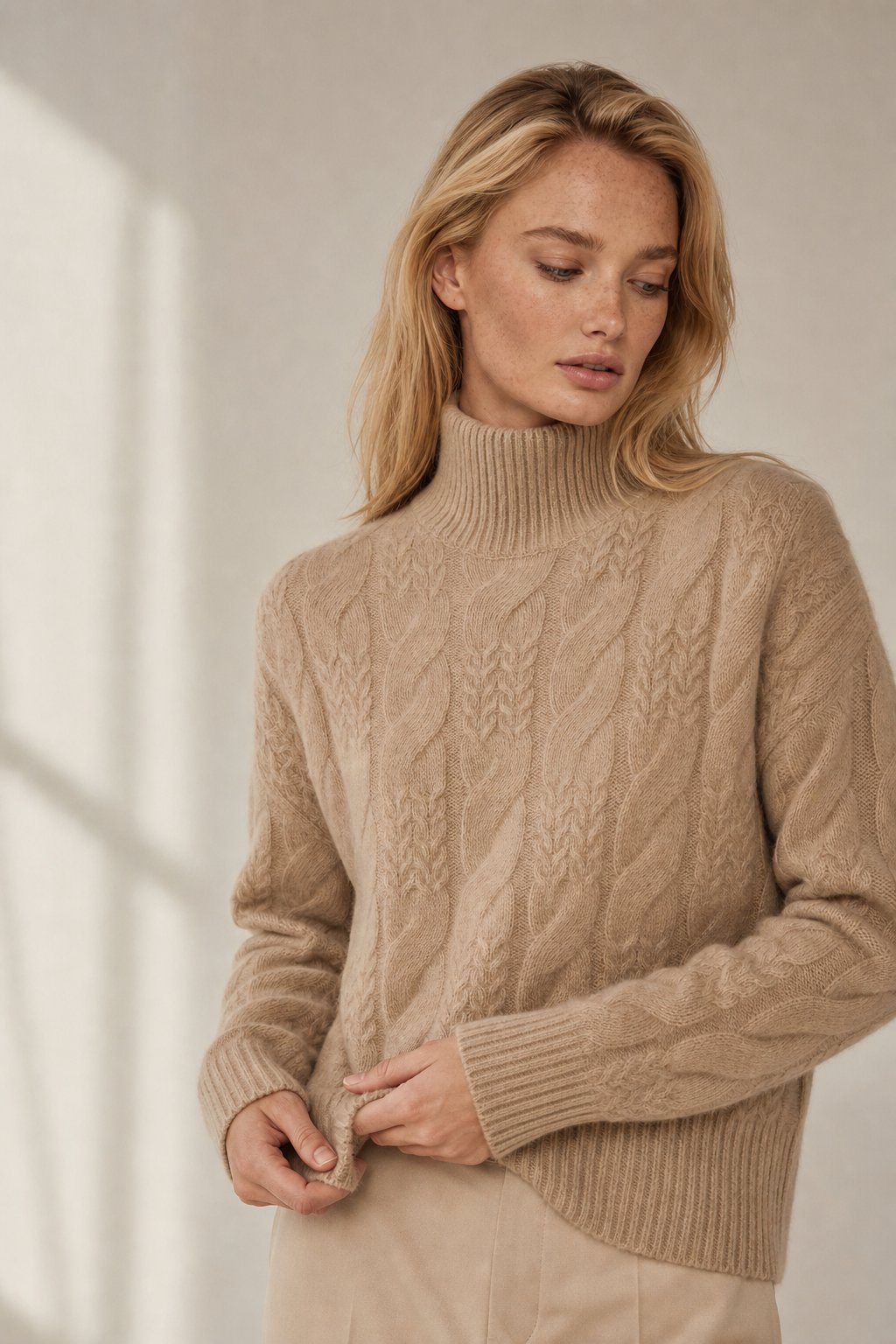 Maeve | Chunky Braided Cable Knit Turtleneck Sweater - View 8