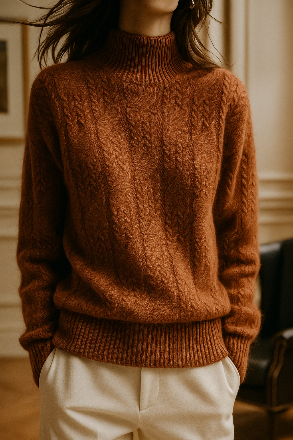 Maeve | Chunky Braided Cable Knit Turtleneck Sweater - View 9
