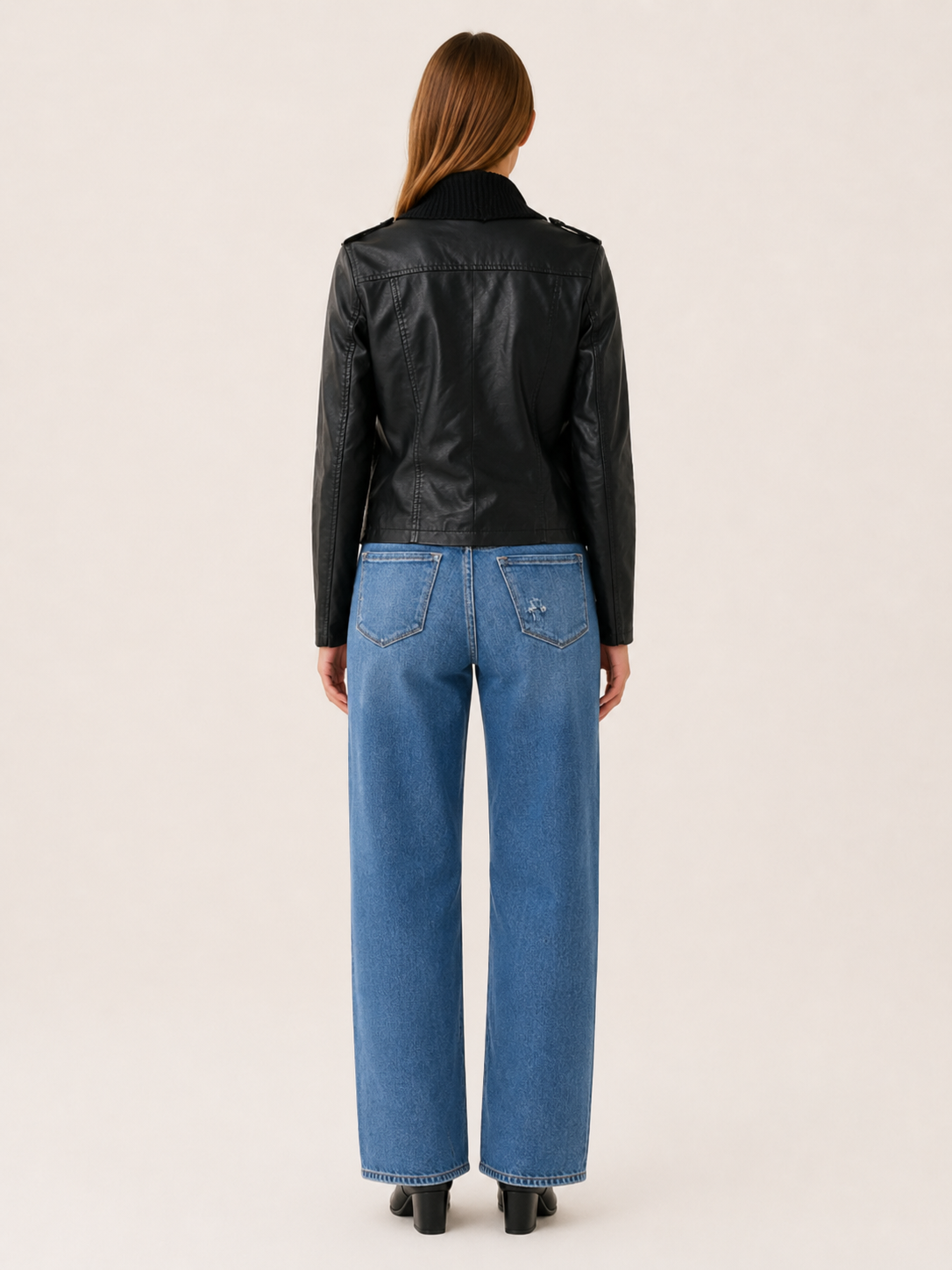 Maren | Waterfall Drape Collar Contrast Sleeve Cropped Jacket - View 2