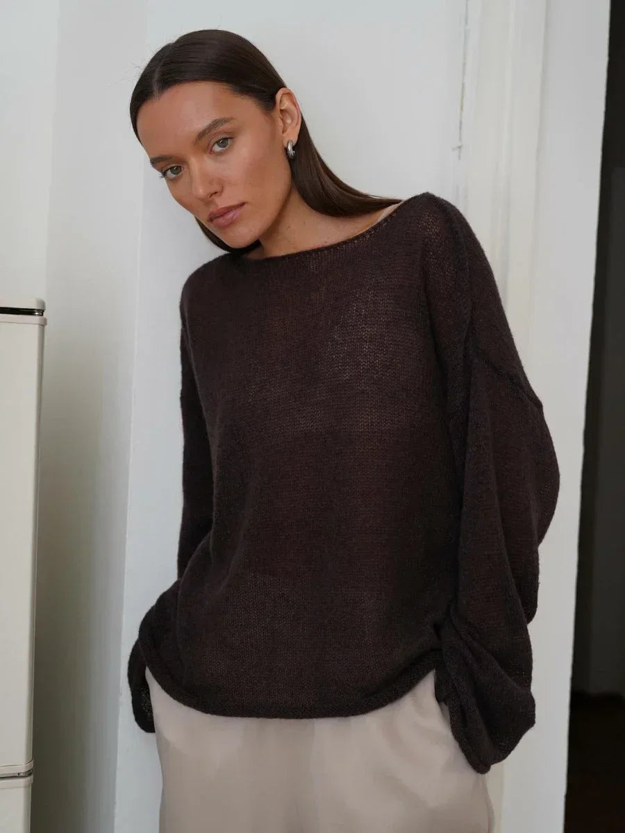 Marguerite | Sheer Open Knit Relaxed Crew Neck Sweater - View 13