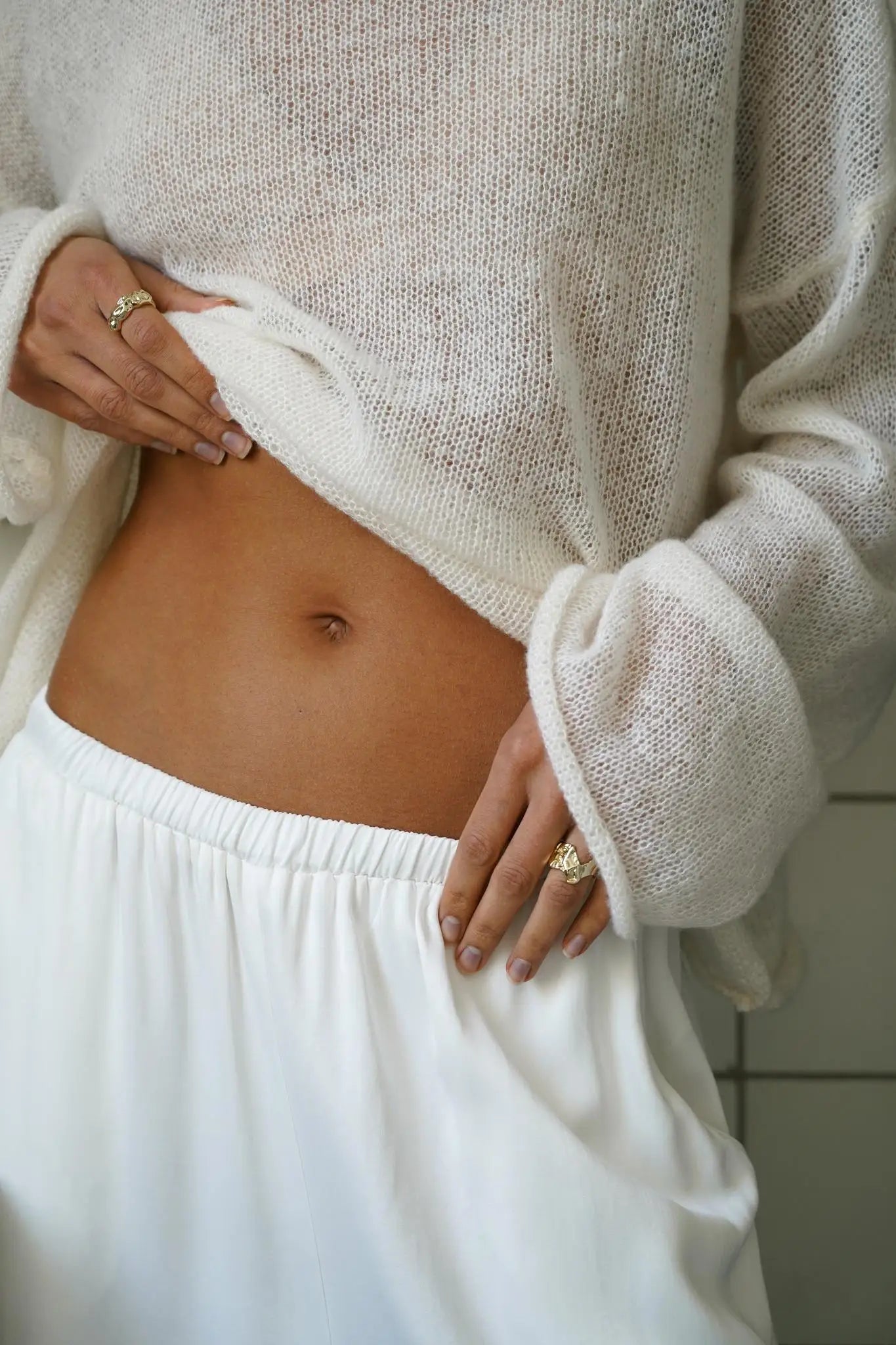 Marguerite | Sheer Open Knit Relaxed Crew Neck Sweater - View 19