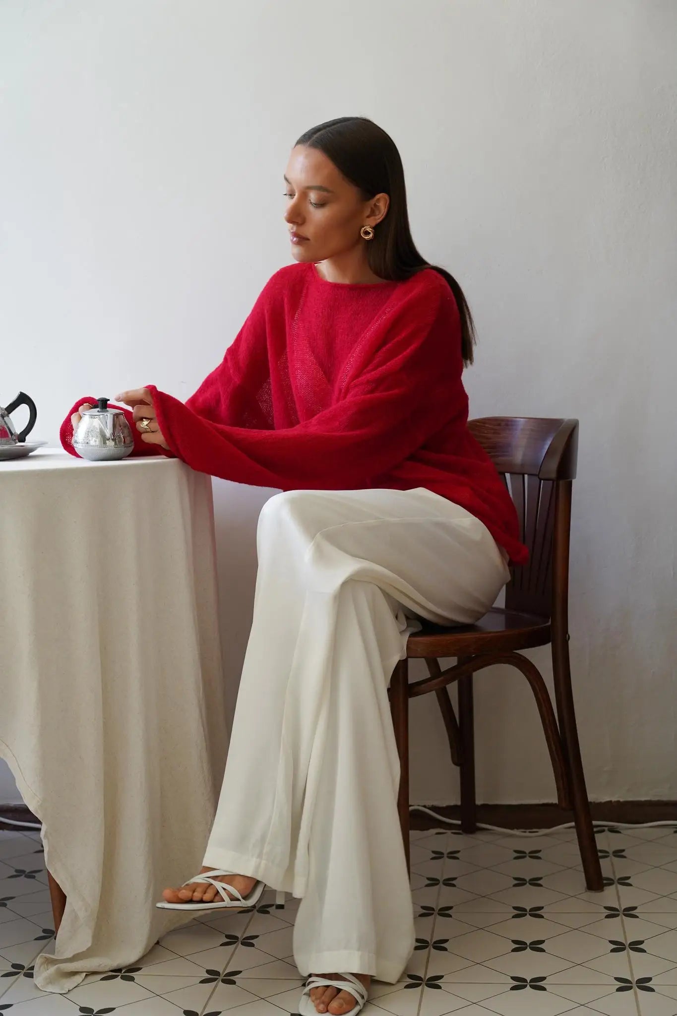 Marguerite | Sheer Open Knit Relaxed Crew Neck Sweater - View 32