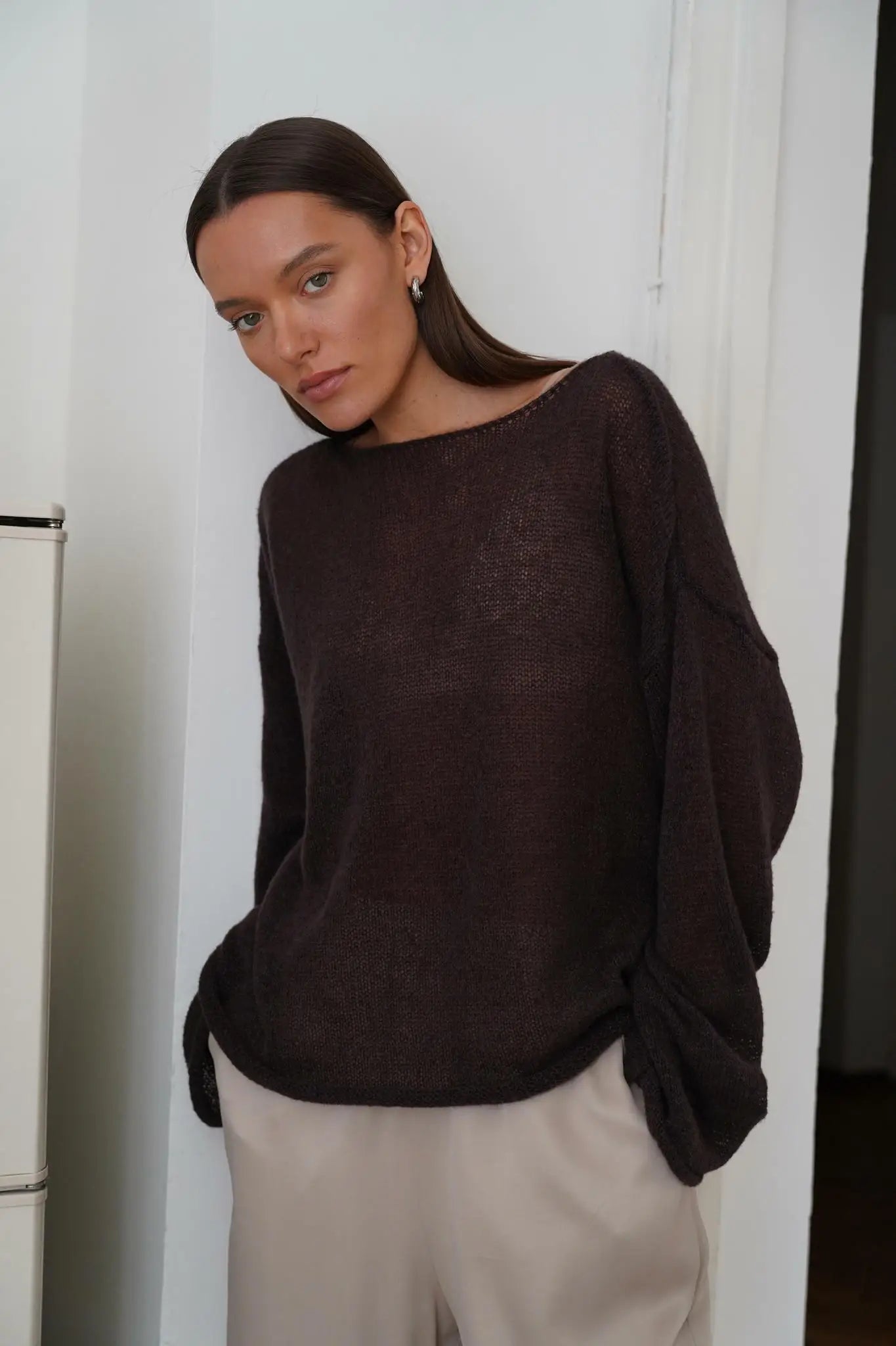 Marguerite | Sheer Open Knit Relaxed Crew Neck Sweater - View 34