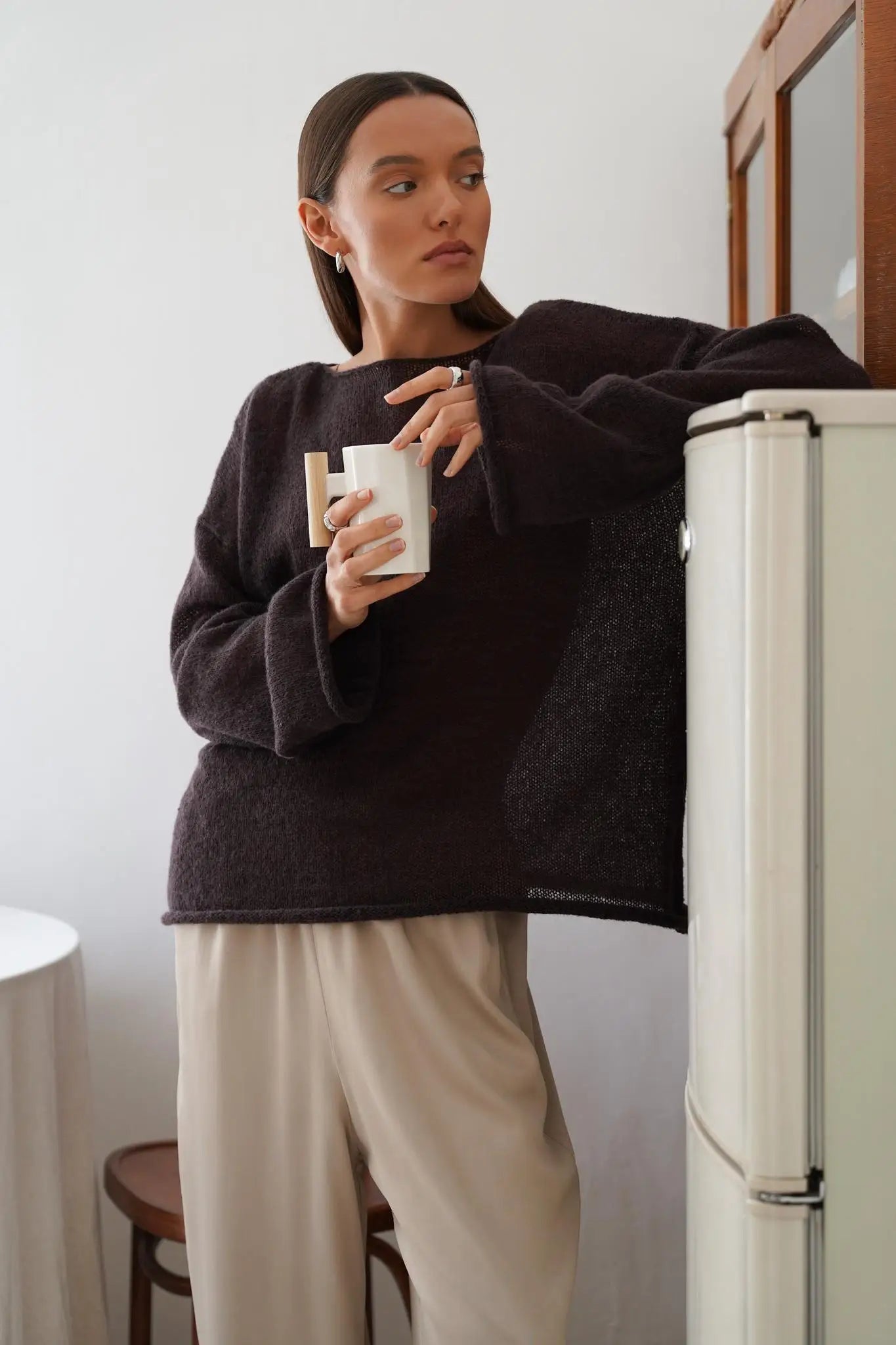Marguerite | Sheer Open Knit Relaxed Crew Neck Sweater - View 38