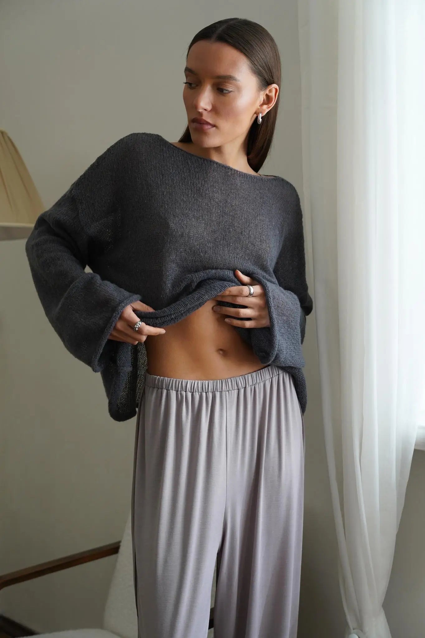 Marguerite | Sheer Open Knit Relaxed Crew Neck Sweater - View 39