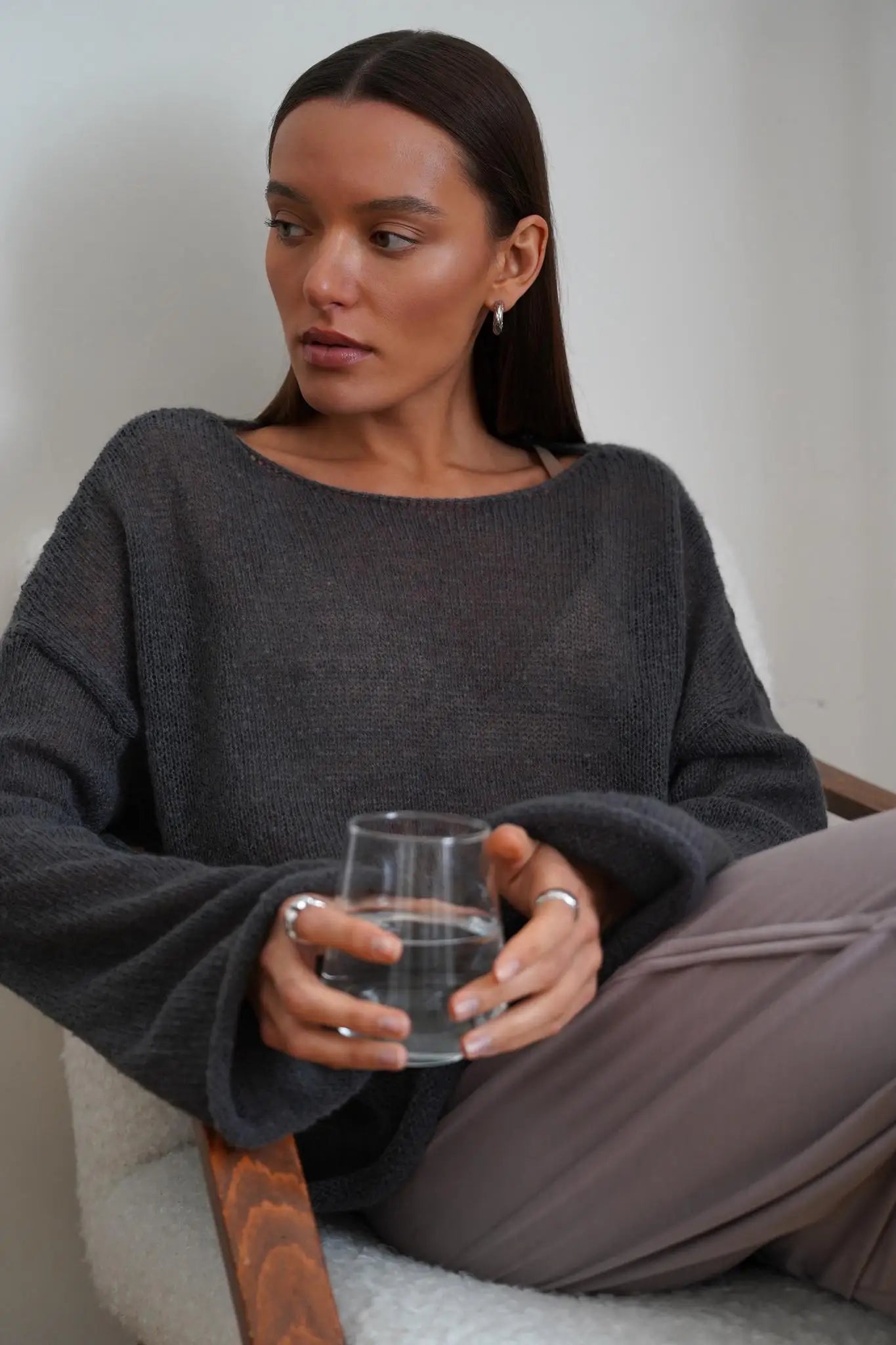 Marguerite | Sheer Open Knit Relaxed Crew Neck Sweater - View 41