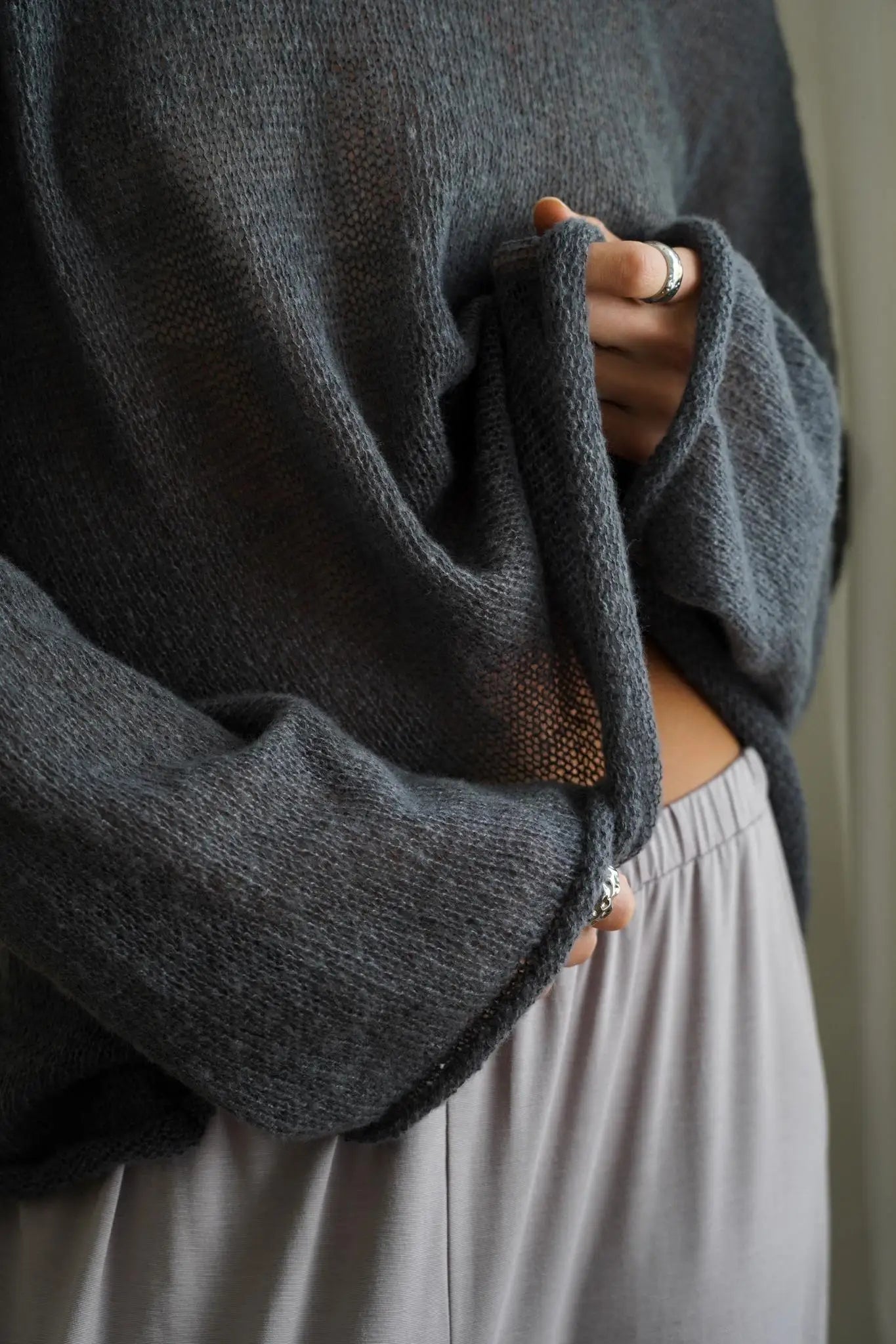 Marguerite | Sheer Open Knit Relaxed Crew Neck Sweater - View 42