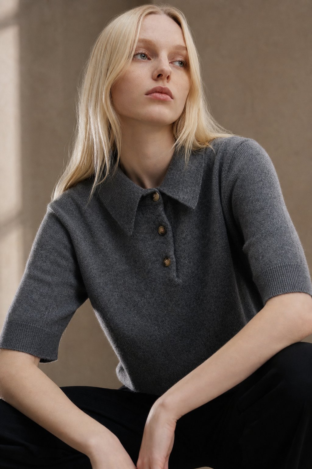Marlowe | Buttoned Short Sleeve Wool Polo Knit Sweater