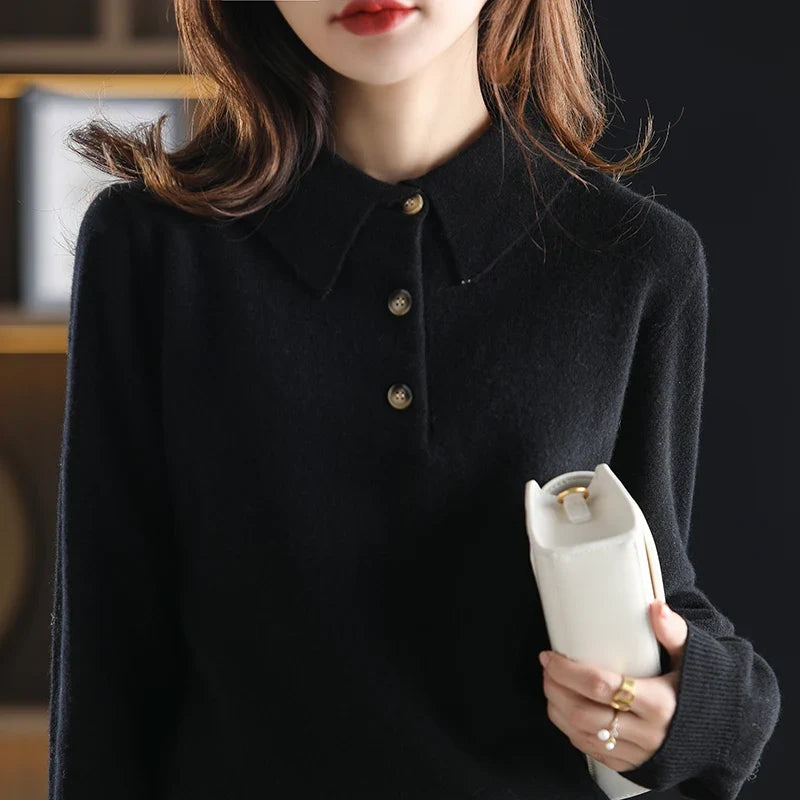 Marlowe | Buttoned Short Sleeve Wool Polo Knit Sweater - View 13