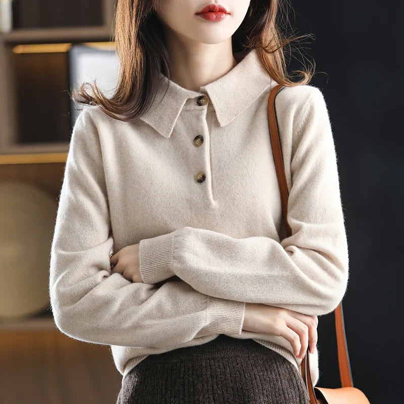 Marlowe | Buttoned Short Sleeve Wool Polo Knit Sweater - View 14