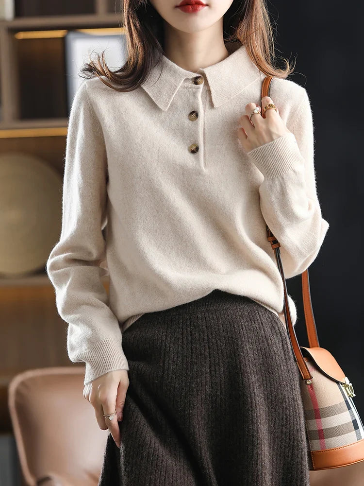 Marlowe | Buttoned Short Sleeve Wool Polo Knit Sweater - View 15