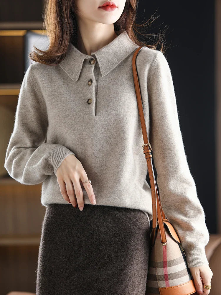 Marlowe | Buttoned Short Sleeve Wool Polo Knit Sweater - View 16
