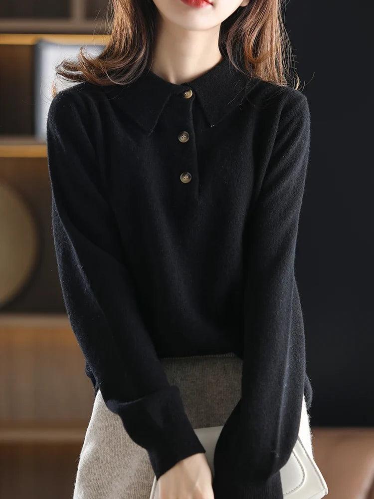 Marlowe | Buttoned Short Sleeve Wool Polo Knit Sweater - View 17