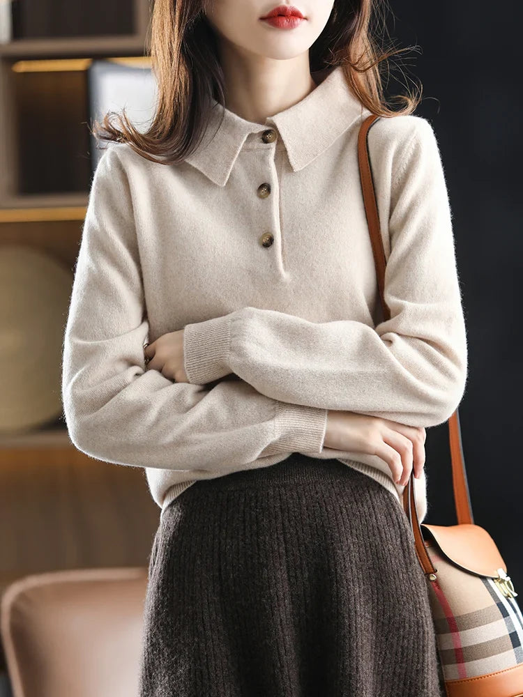 Marlowe | Buttoned Short Sleeve Wool Polo Knit Sweater - View 20