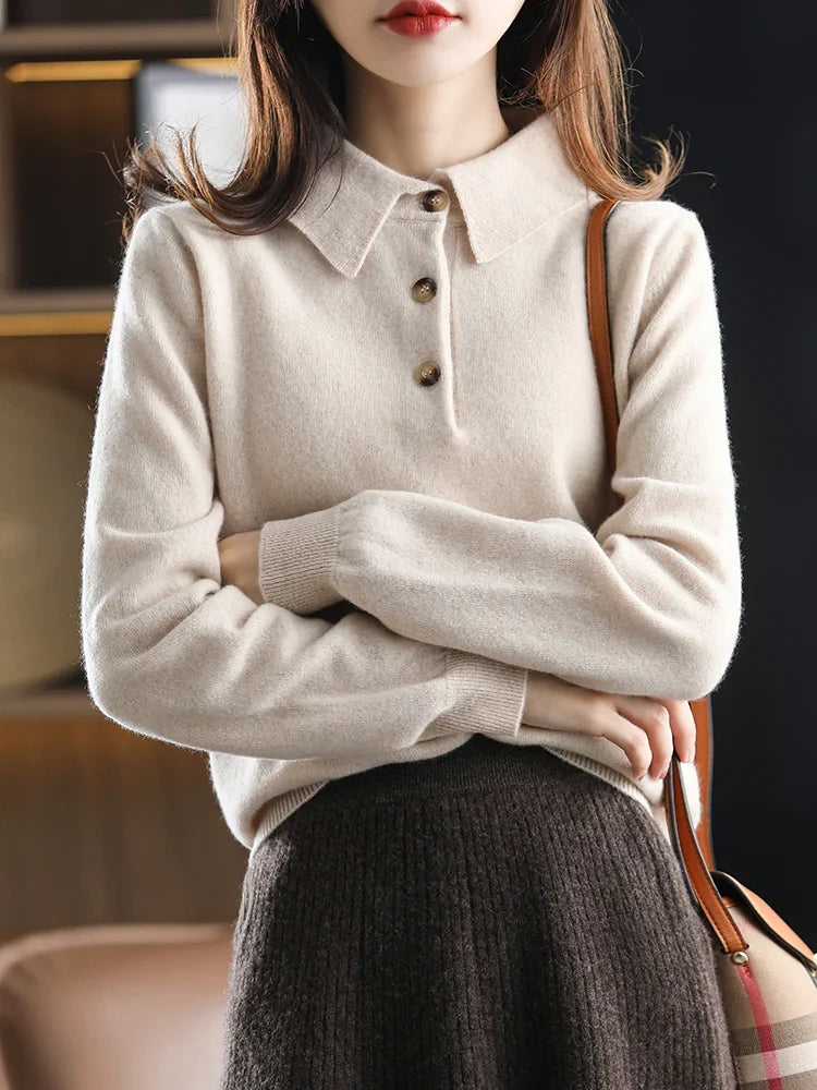 Marlowe | Buttoned Short Sleeve Wool Polo Knit Sweater - View 21