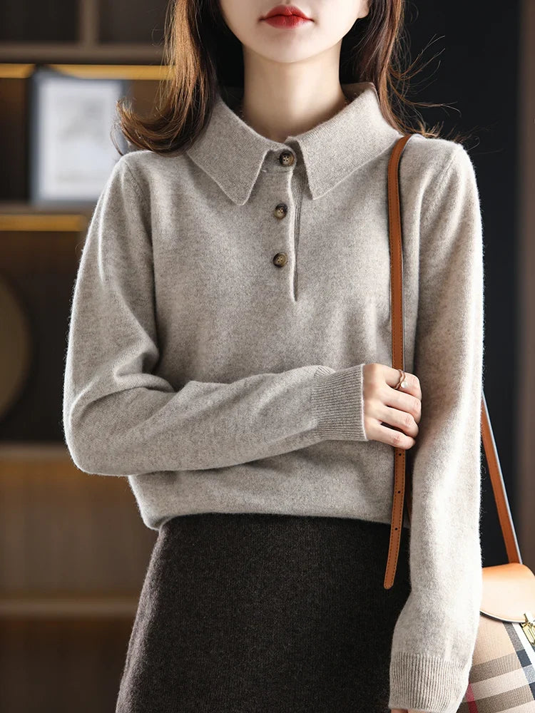 Marlowe | Buttoned Short Sleeve Wool Polo Knit Sweater - View 24