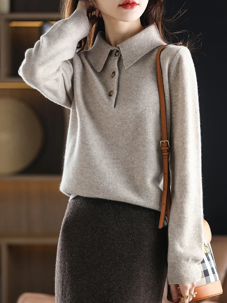 Marlowe | Buttoned Short Sleeve Wool Polo Knit Sweater - View 25