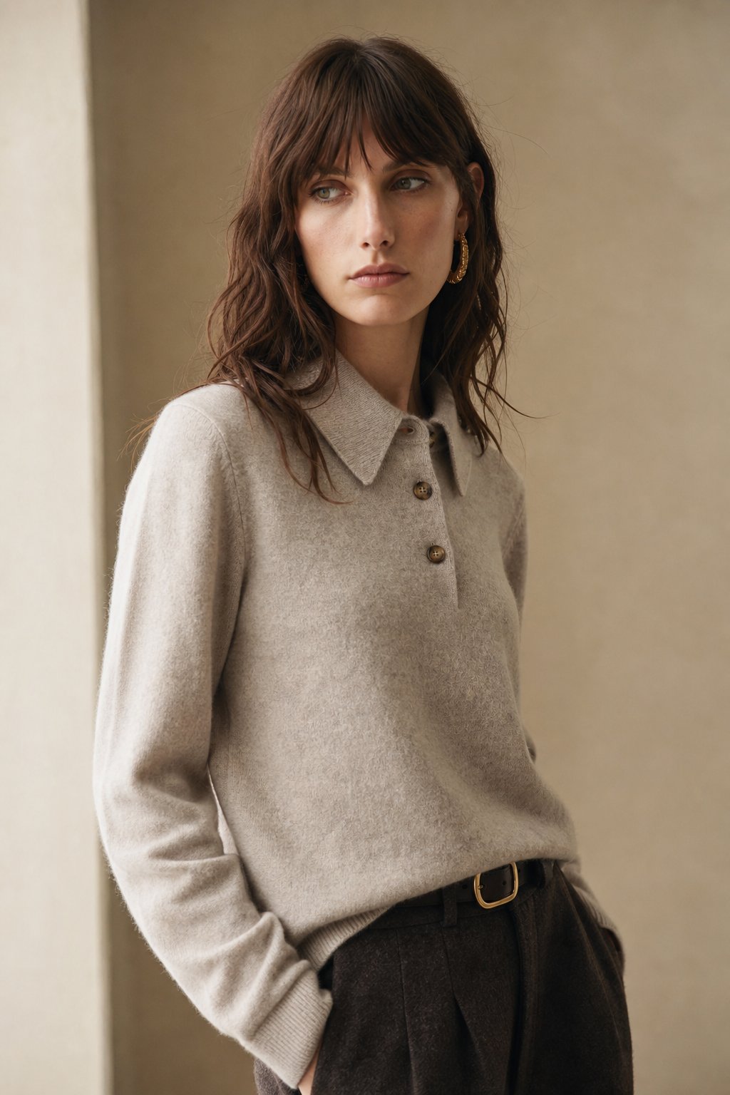 Marlowe | Buttoned Short Sleeve Wool Polo Knit Sweater - View 3