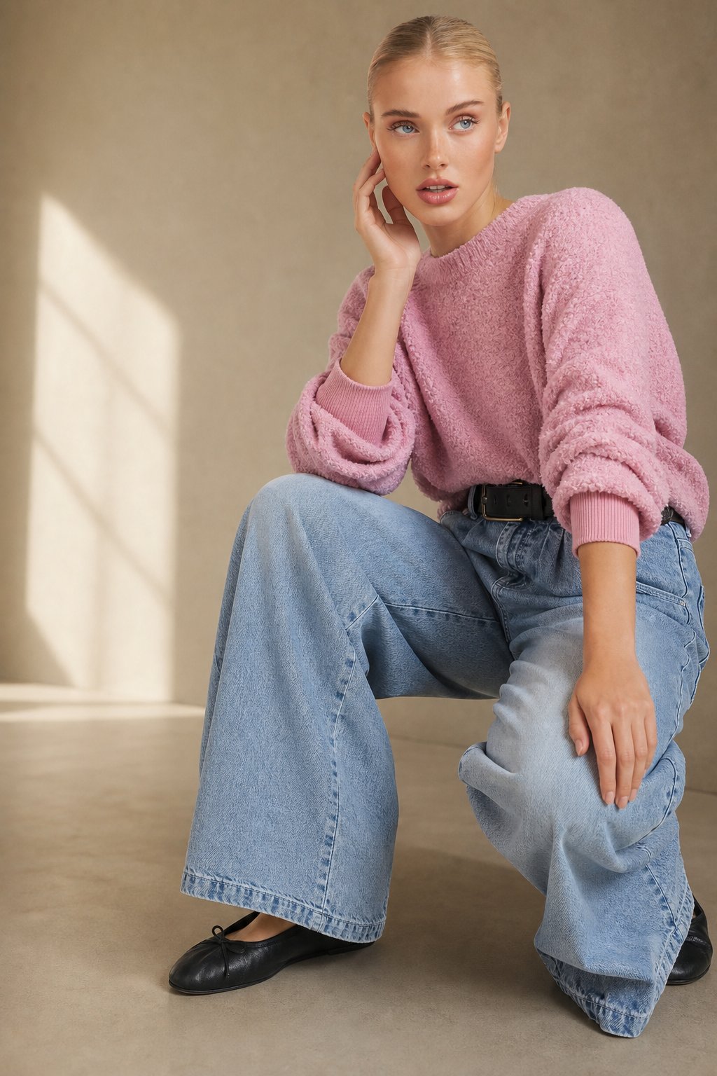 Merle | Pleated Front High Rise Cuffed Wide Leg Jeans