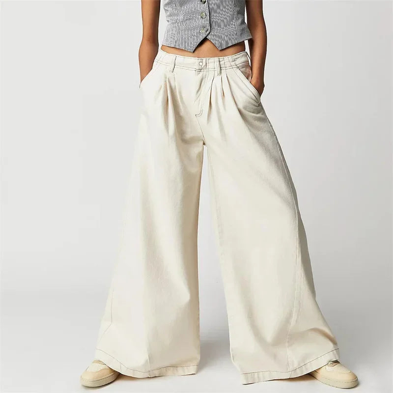 Merle | Pleated Front High Rise Cuffed Wide Leg Jeans - View 12