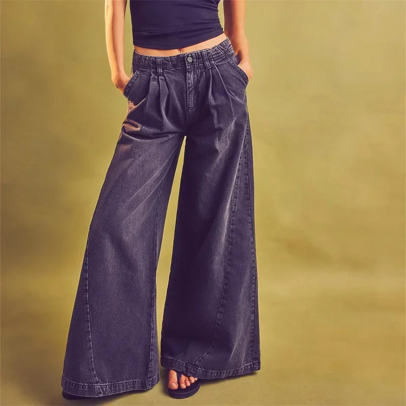 Merle | Pleated Front High Rise Cuffed Wide Leg Jeans - View 13