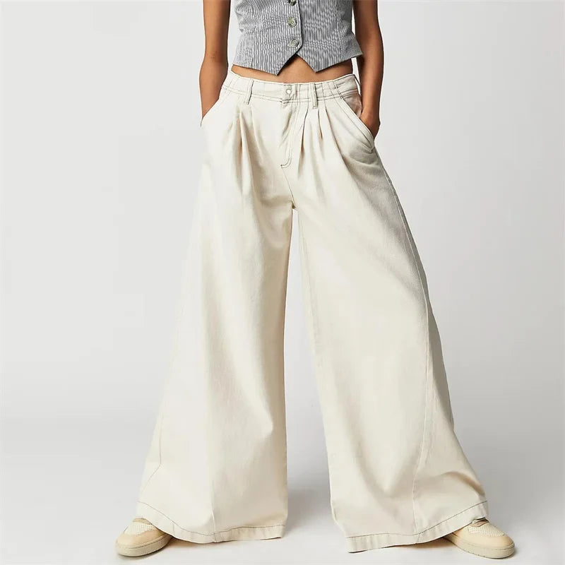Merle | Pleated Front High Rise Cuffed Wide Leg Jeans - View 19