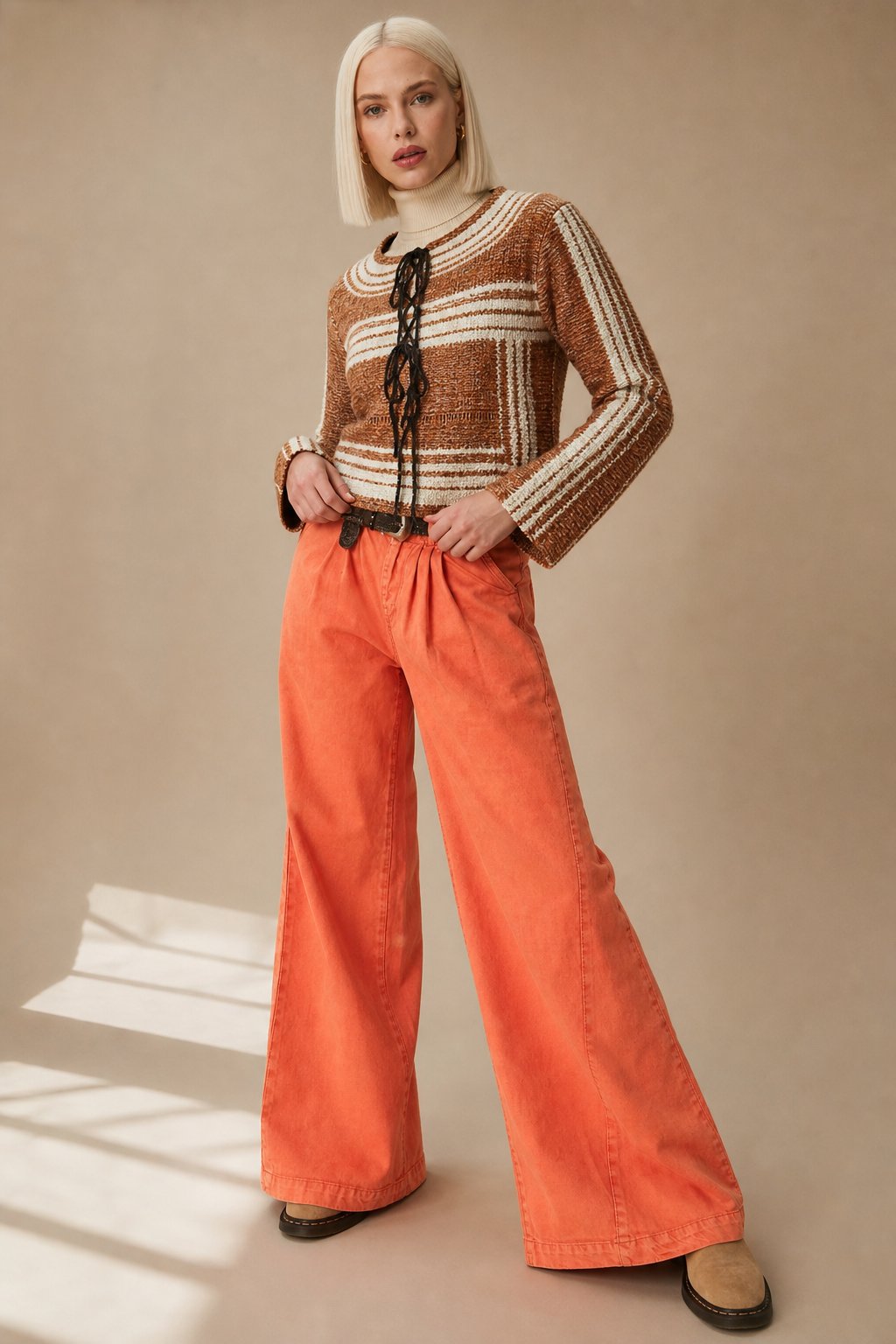 Merle | Pleated Front High Rise Cuffed Wide Leg Jeans - View 4