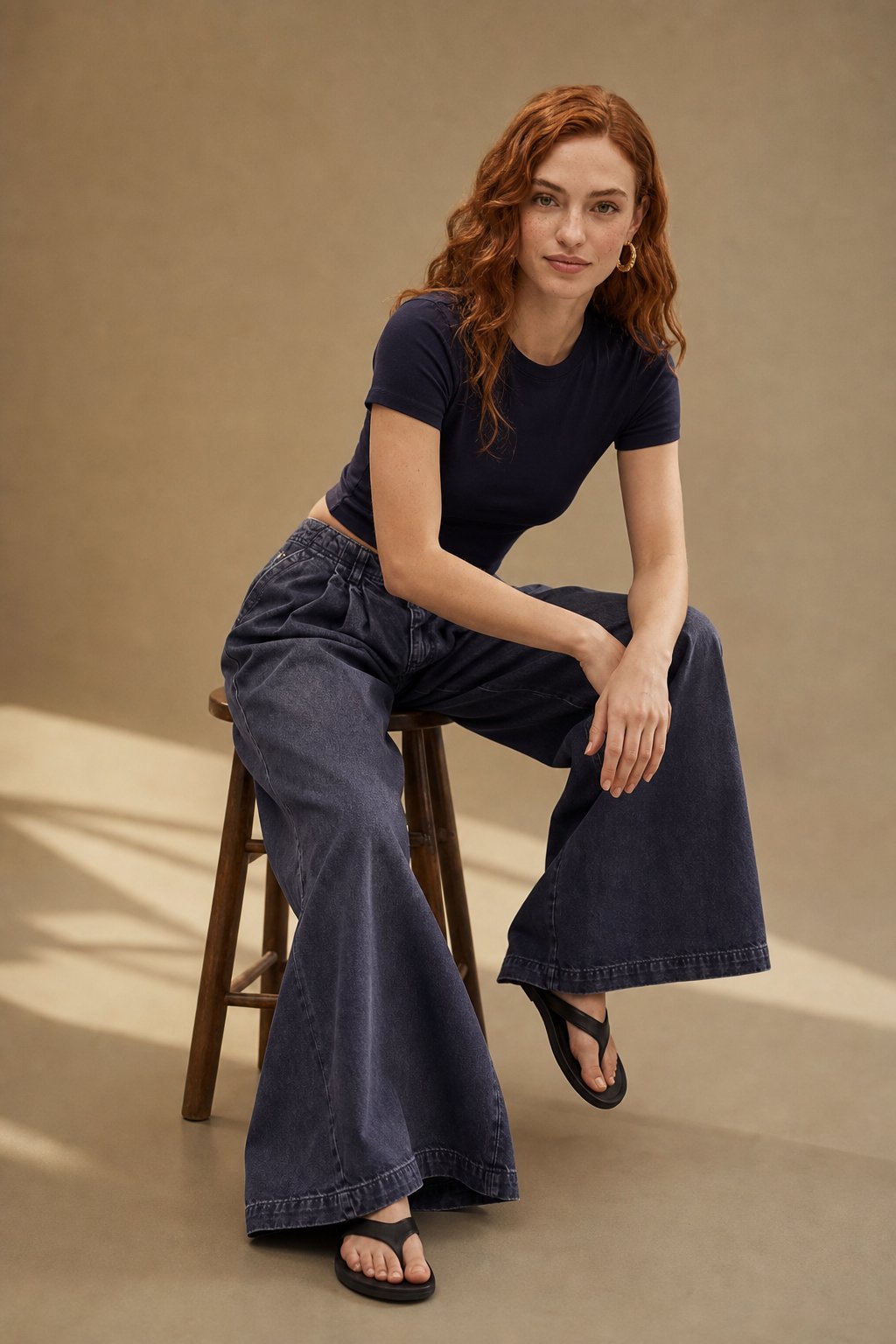 Merle | Pleated Front High Rise Cuffed Wide Leg Jeans - View 5