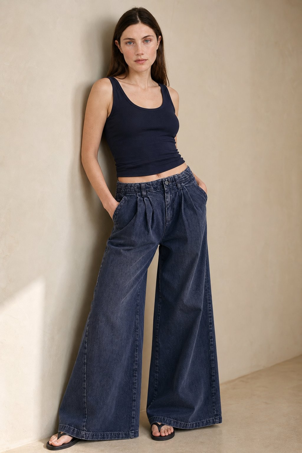 Merle | Pleated Front High Rise Cuffed Wide Leg Jeans - View 6