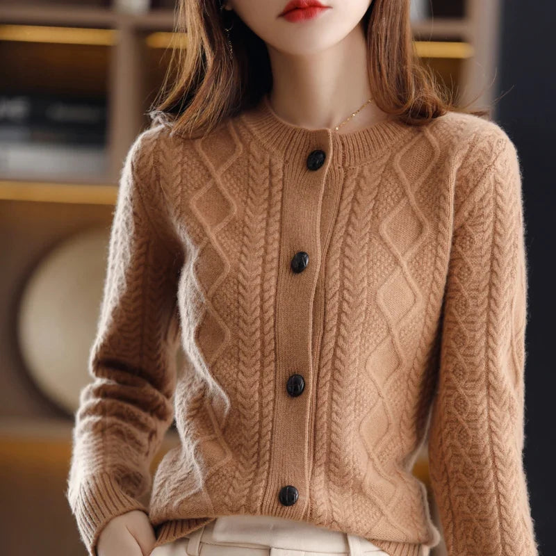 Nadia | Aran Cable Knit Button Front Cashmere Cardigan - View 11