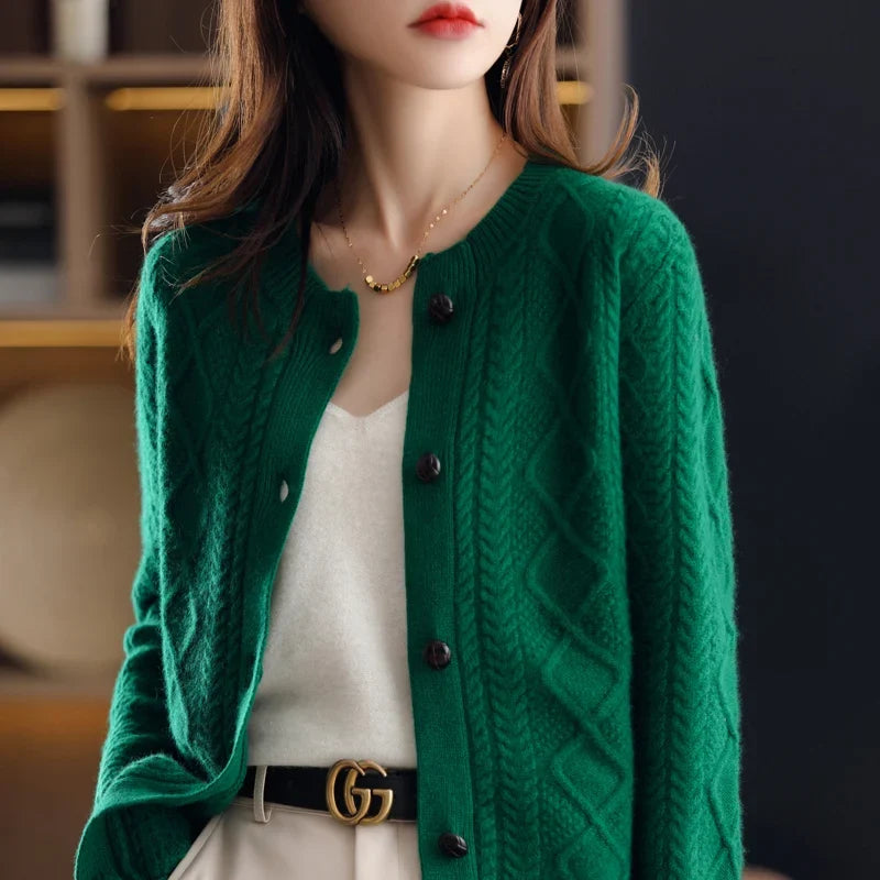 Nadia | Aran Cable Knit Button Front Cashmere Cardigan - View 16