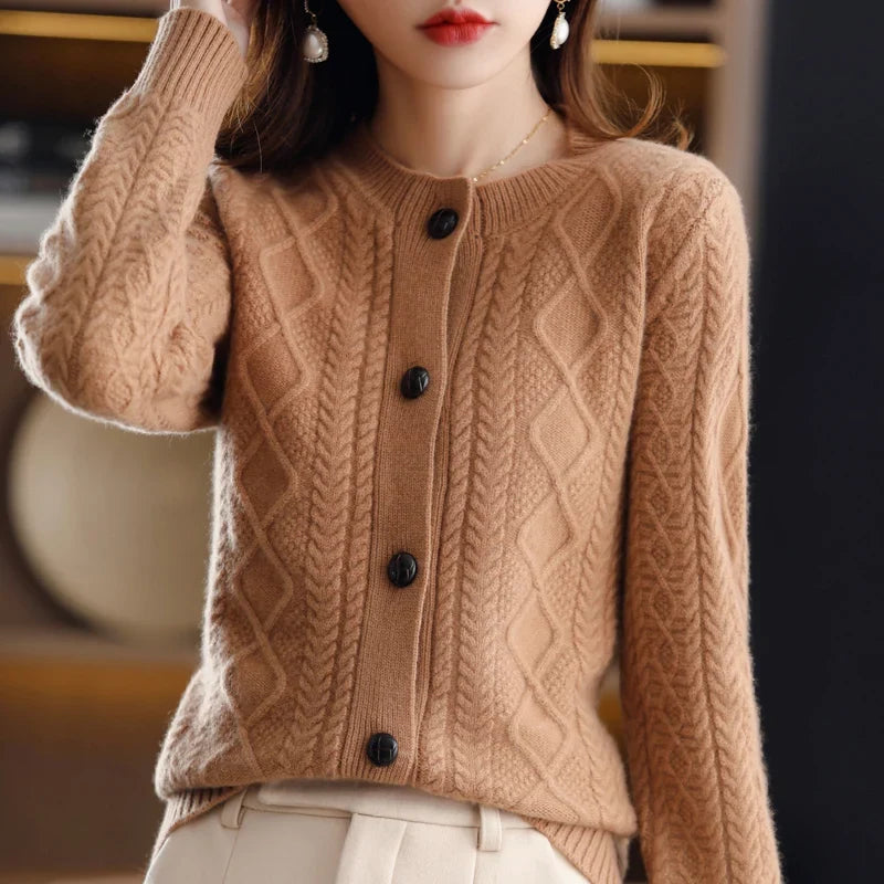 Nadia | Aran Cable Knit Button Front Cashmere Cardigan - View 18