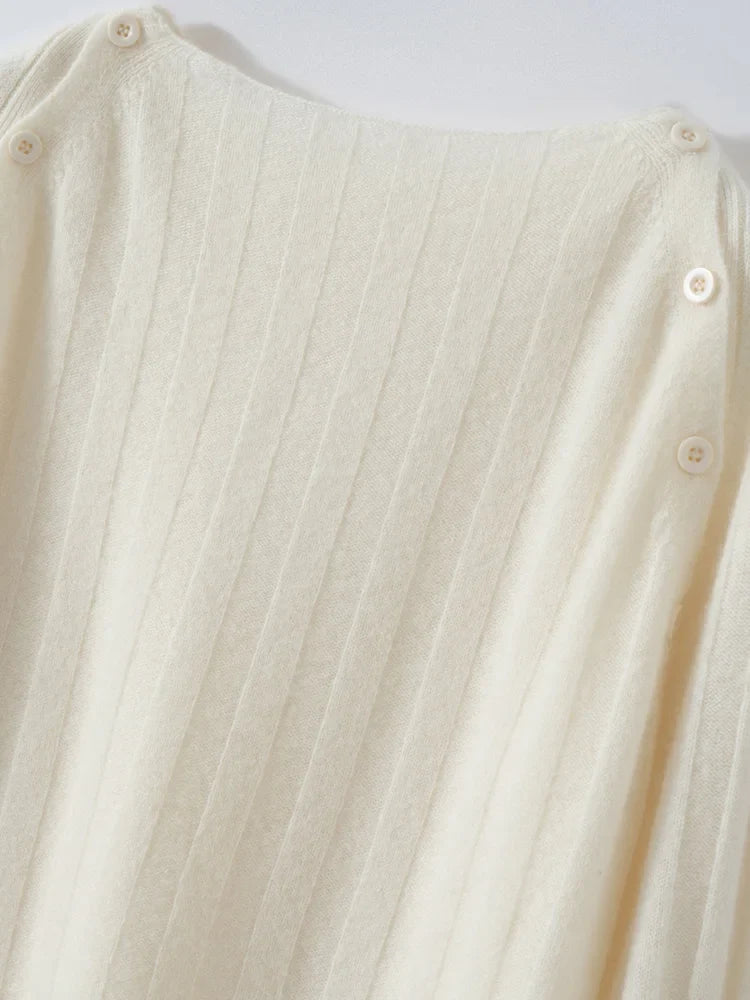 Nella | Shoulder Button Ribbed Cashmere Boat Neck Sweater - View 13