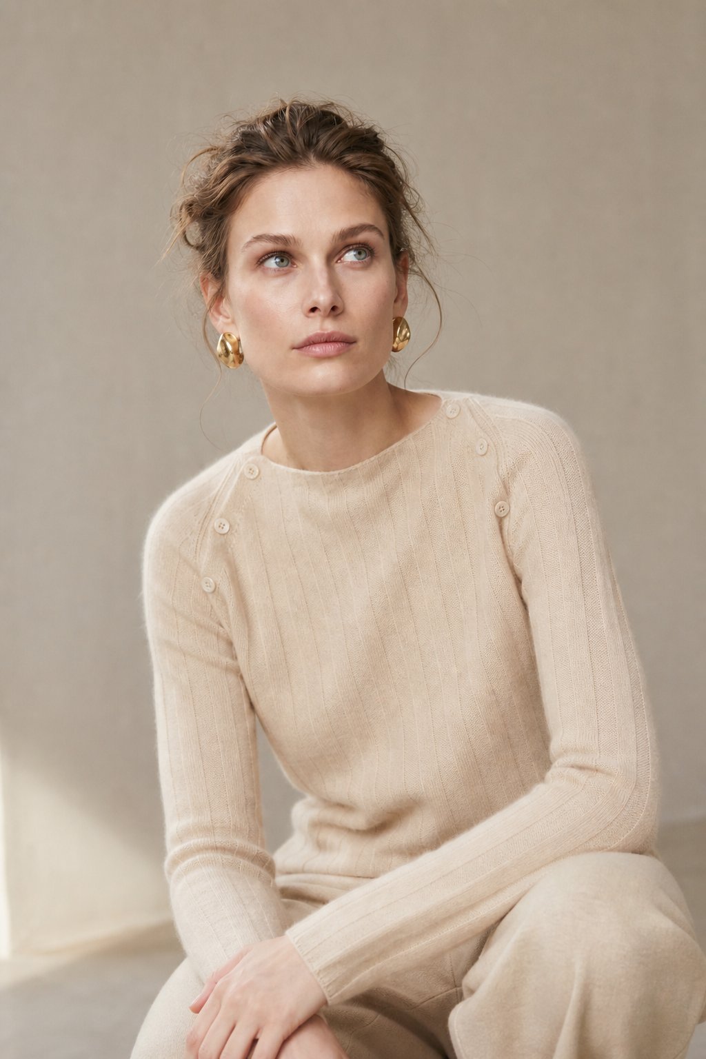 Nella | Shoulder Button Ribbed Cashmere Boat Neck Sweater - View 4