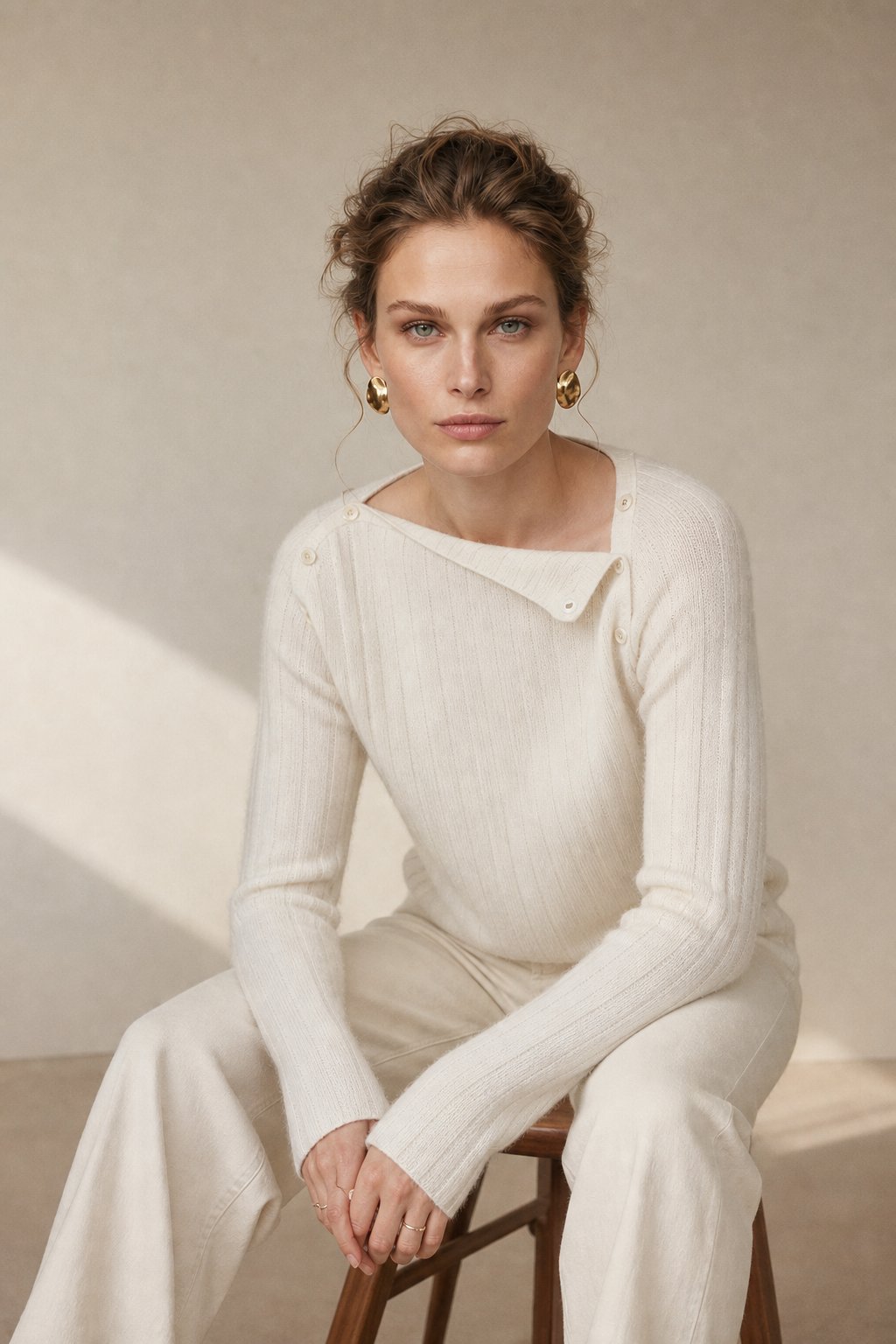 Nella | Shoulder Button Ribbed Cashmere Boat Neck Sweater - View 6