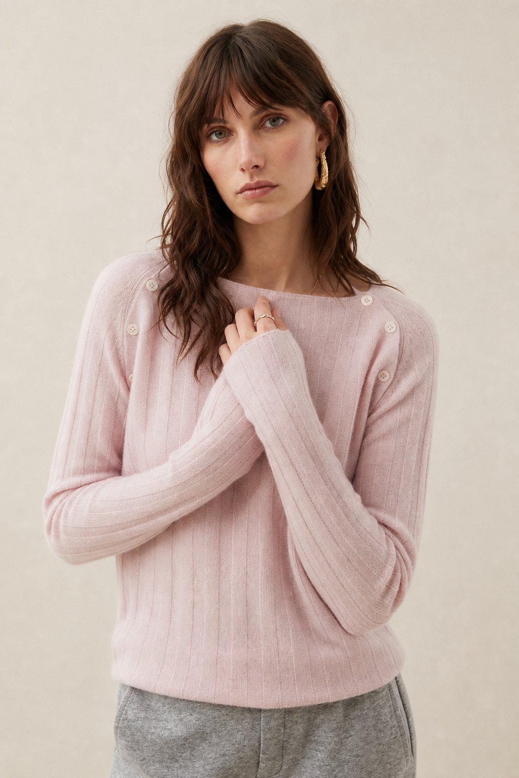 Nella | Shoulder Button Ribbed Cashmere Boat Neck Sweater - View 9