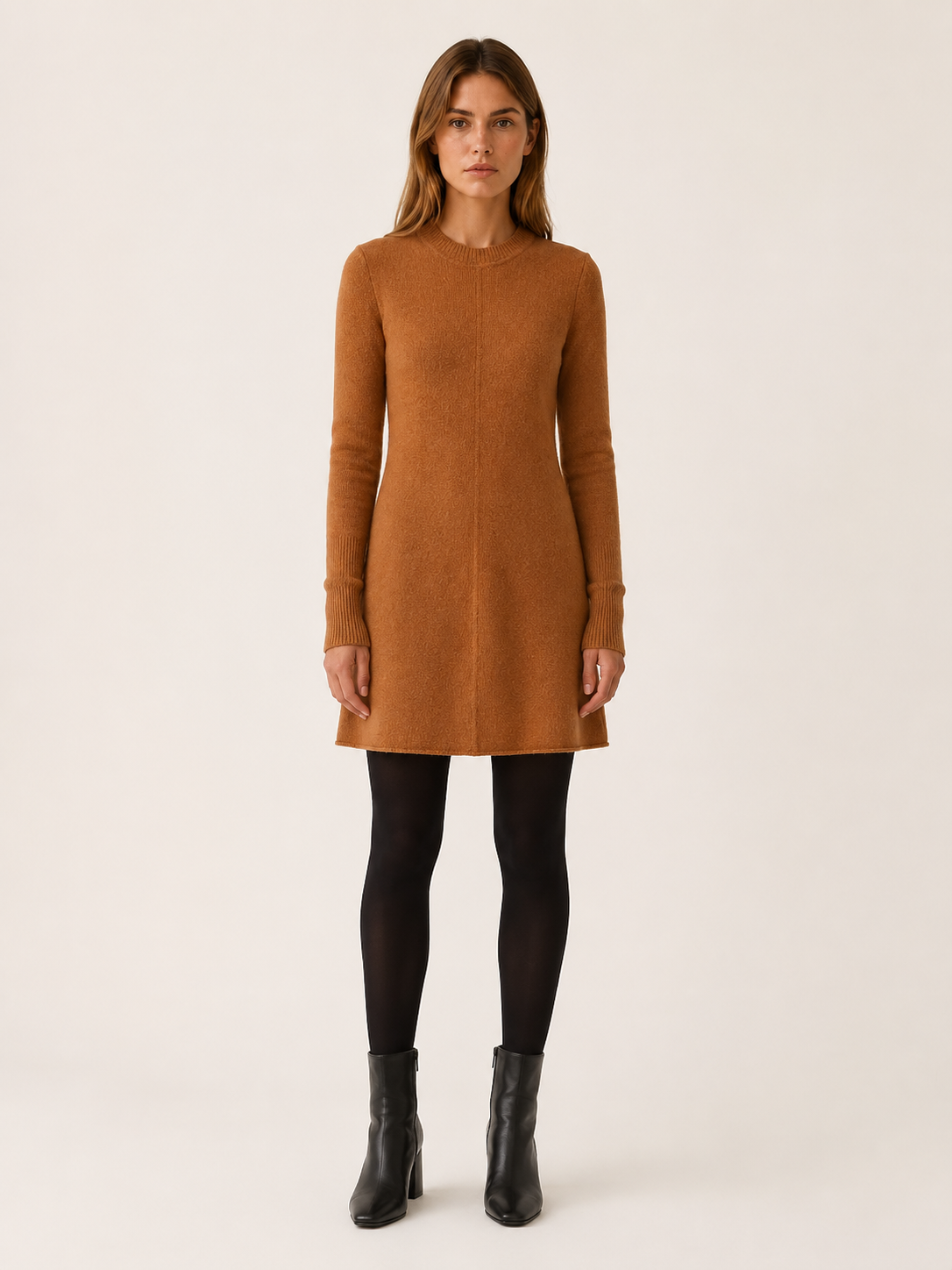 Nerissa | Centre Seam Crew Neck Knit A Line Mini Dress